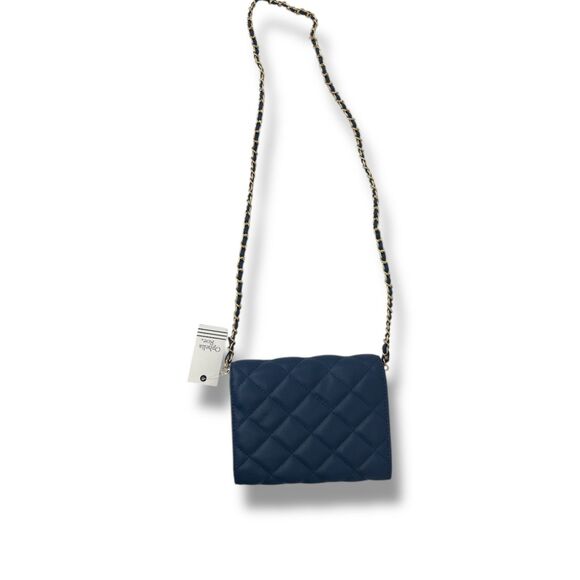 Quilted Chain Mini Purse Blue Ophelia Roe NEW gold chain strap - Picture 7 of 12